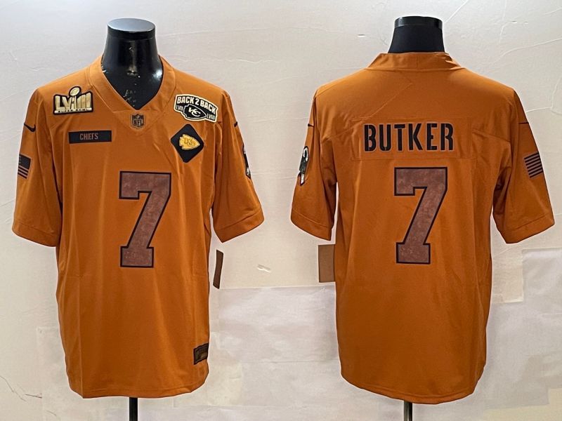 Men Kansas City Chiefs 7 Butker Yellow 2025 Nike Salute to Service Limited NFL Jersey style 6